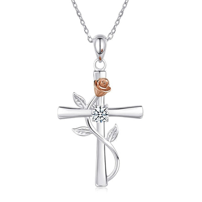 Rose Cross Necklace With Rhinestone Fashion Personality Pendant Necklace For Valentine's Day Gift