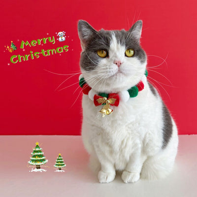 Christmas Cute Dog Cat Plush Ball Necklace Soft Elasticity Collar Pet Neck Accessories Dog Christmas Collar With Bow