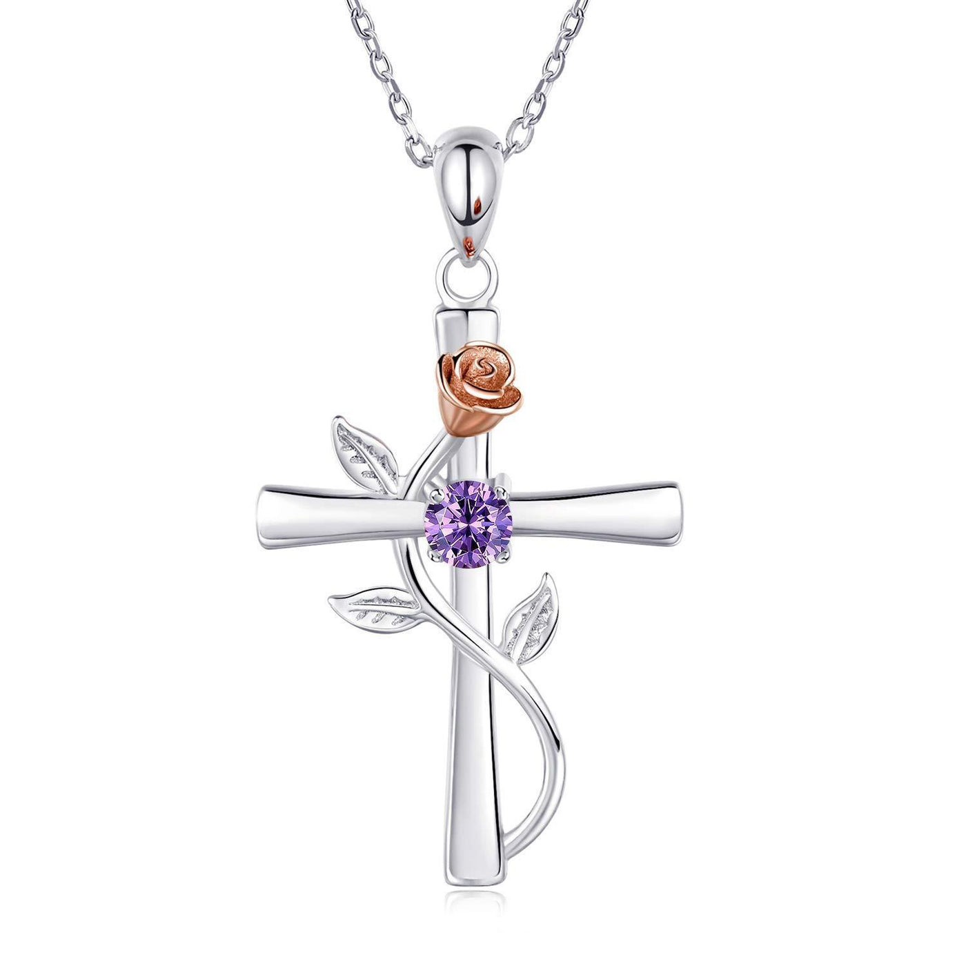 Rose Cross Necklace With Rhinestone Fashion Personality Pendant Necklace For Valentine's Day Gift